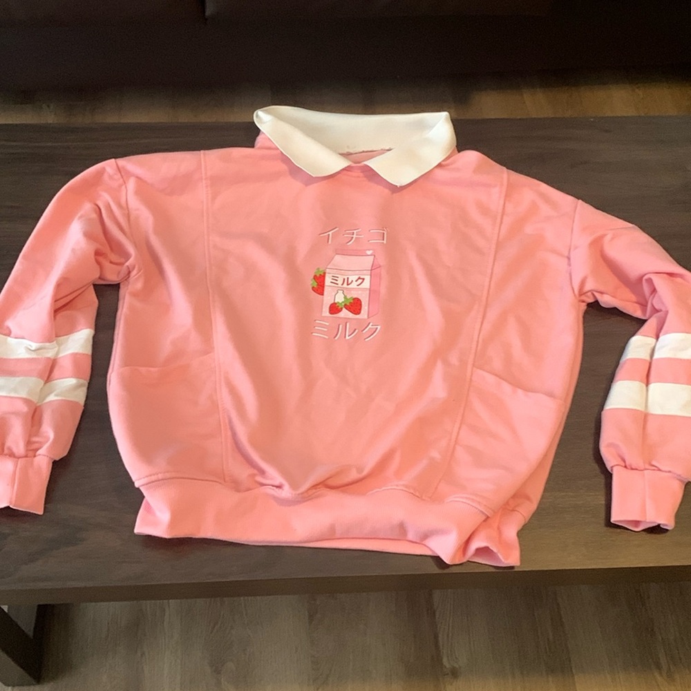 Pink kawaii strawberry milk pullover